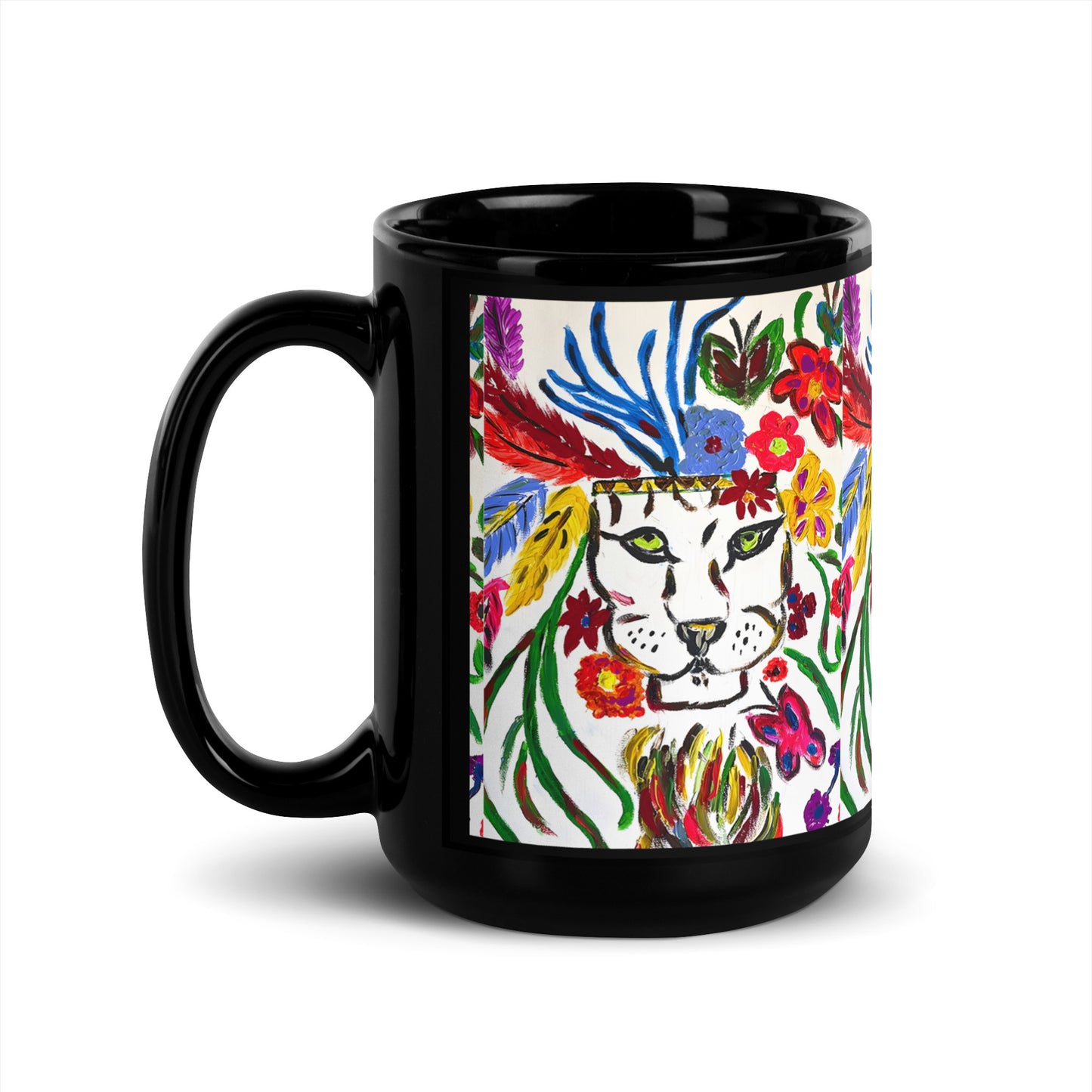 Magical Lion Black Glossy Mug