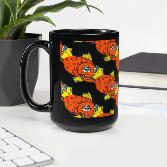 Piranha Black Glossy Mug