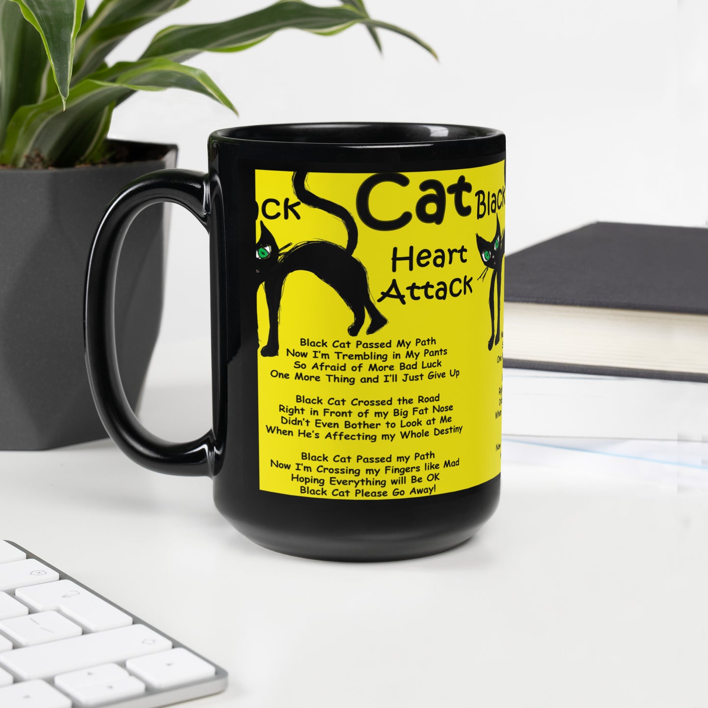 Black Cat Heart Attack Glossy Mug