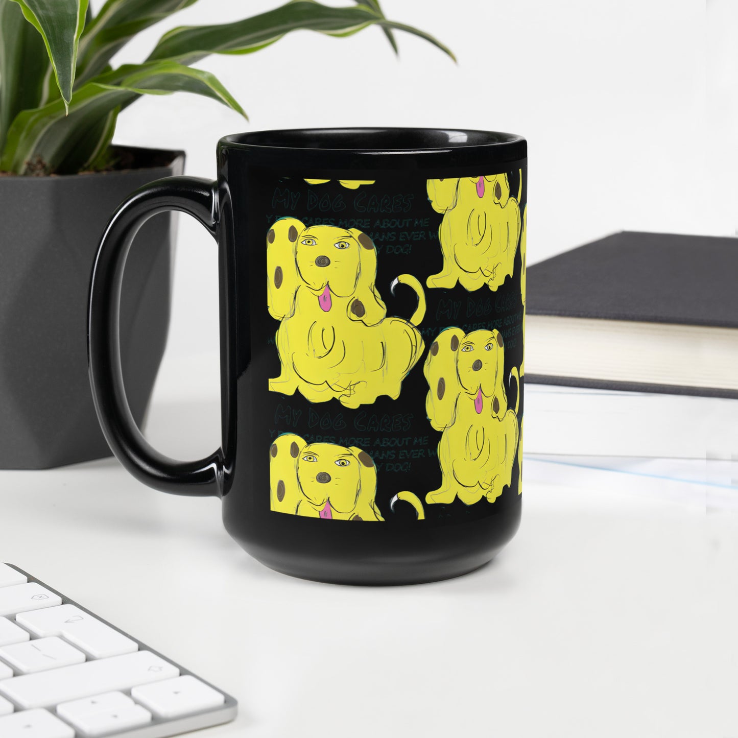 My Dog Cares Black Glossy Mug