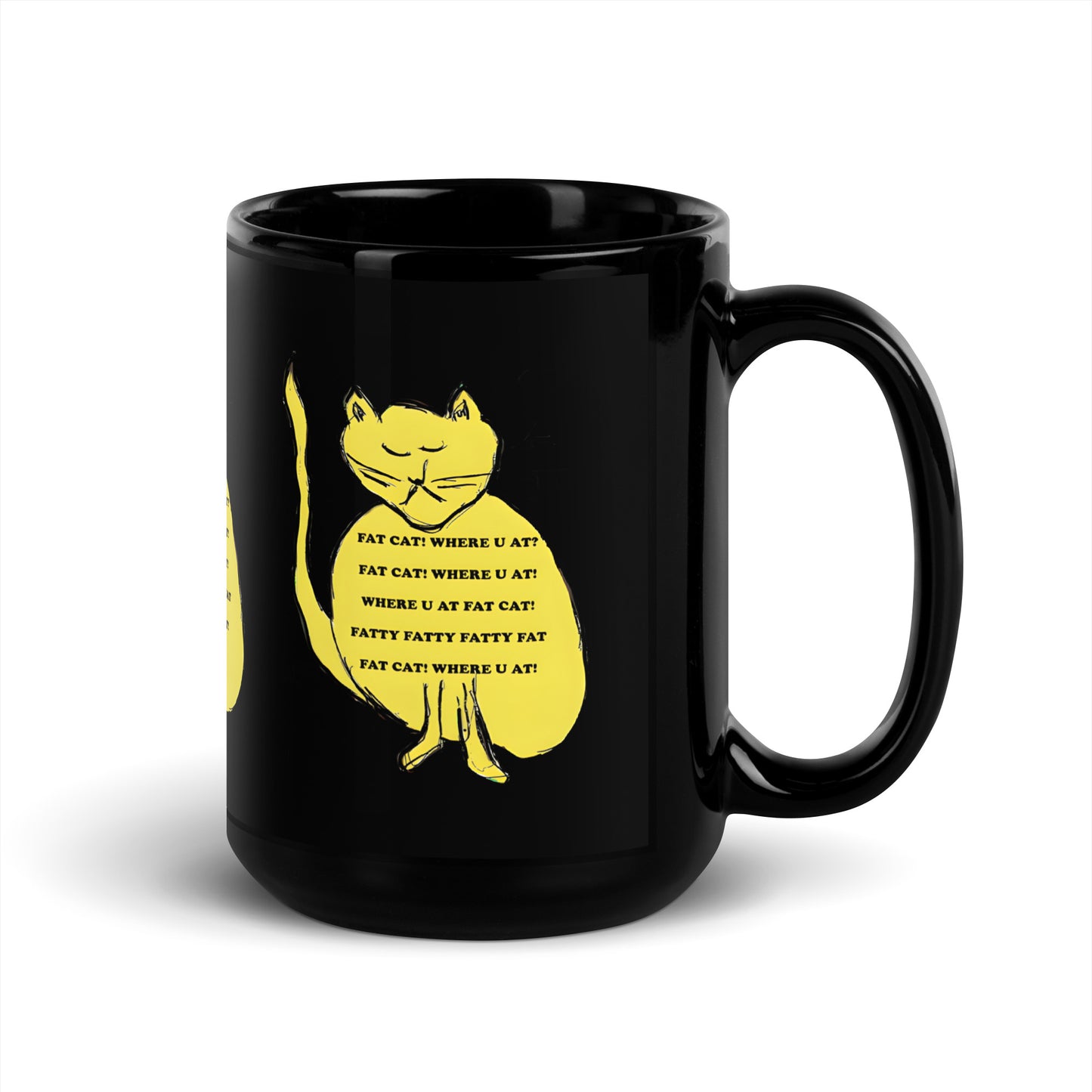 Fat Cat Black Glossy Mug