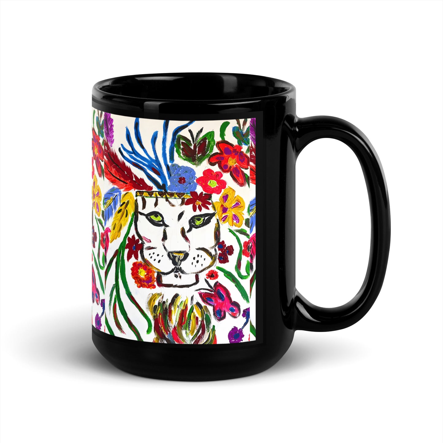 Magical Lion Black Glossy Mug