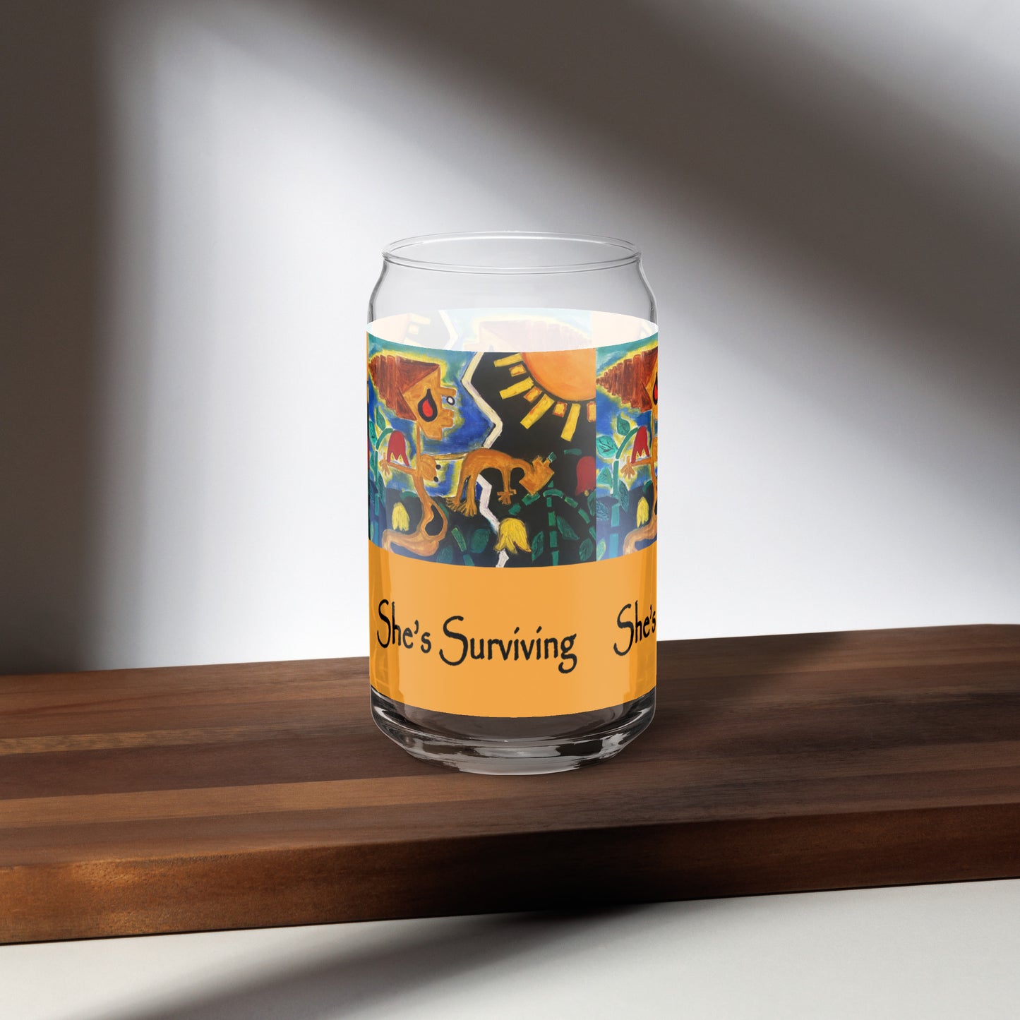 She's Surviving Can-shaped glass