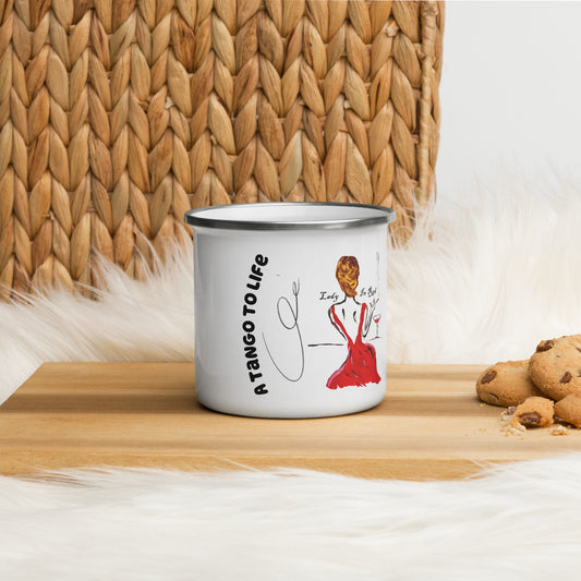 Lady In Red Enamel Mug - A Tango to Life