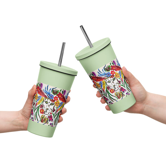 Magical Lion Insulated tumbler with a straw