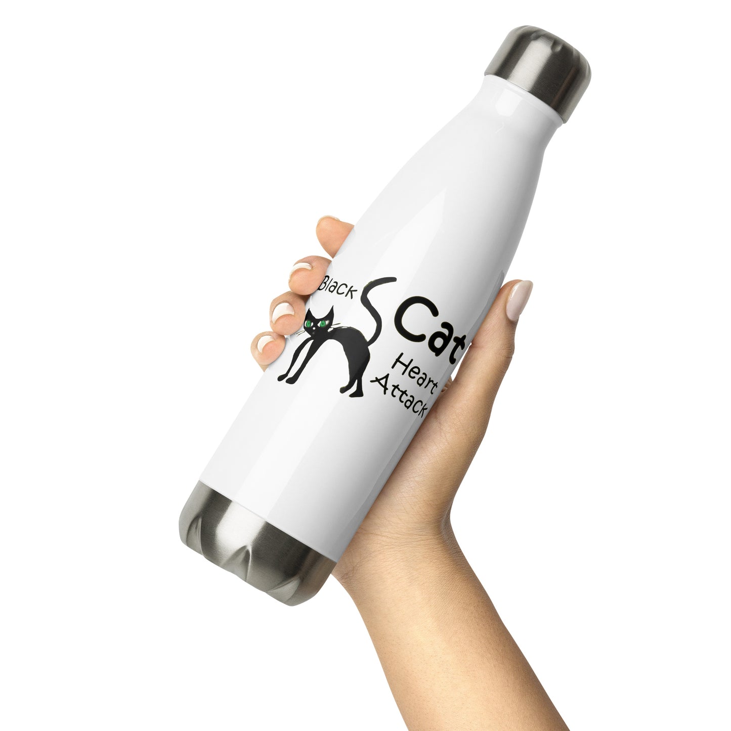 Black Cat Heart Attack Stainless steel water bottle