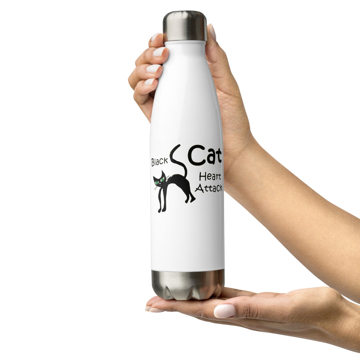 Black Cat Heart Attack Stainless steel water bottle