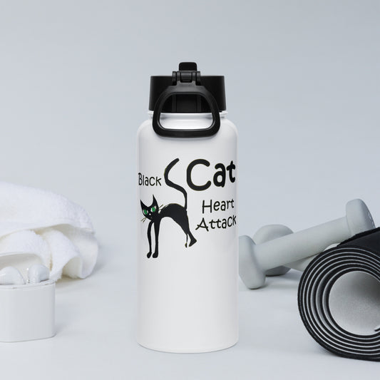 Black Cat Heart Attack Stainless steel water bottle with a straw lid