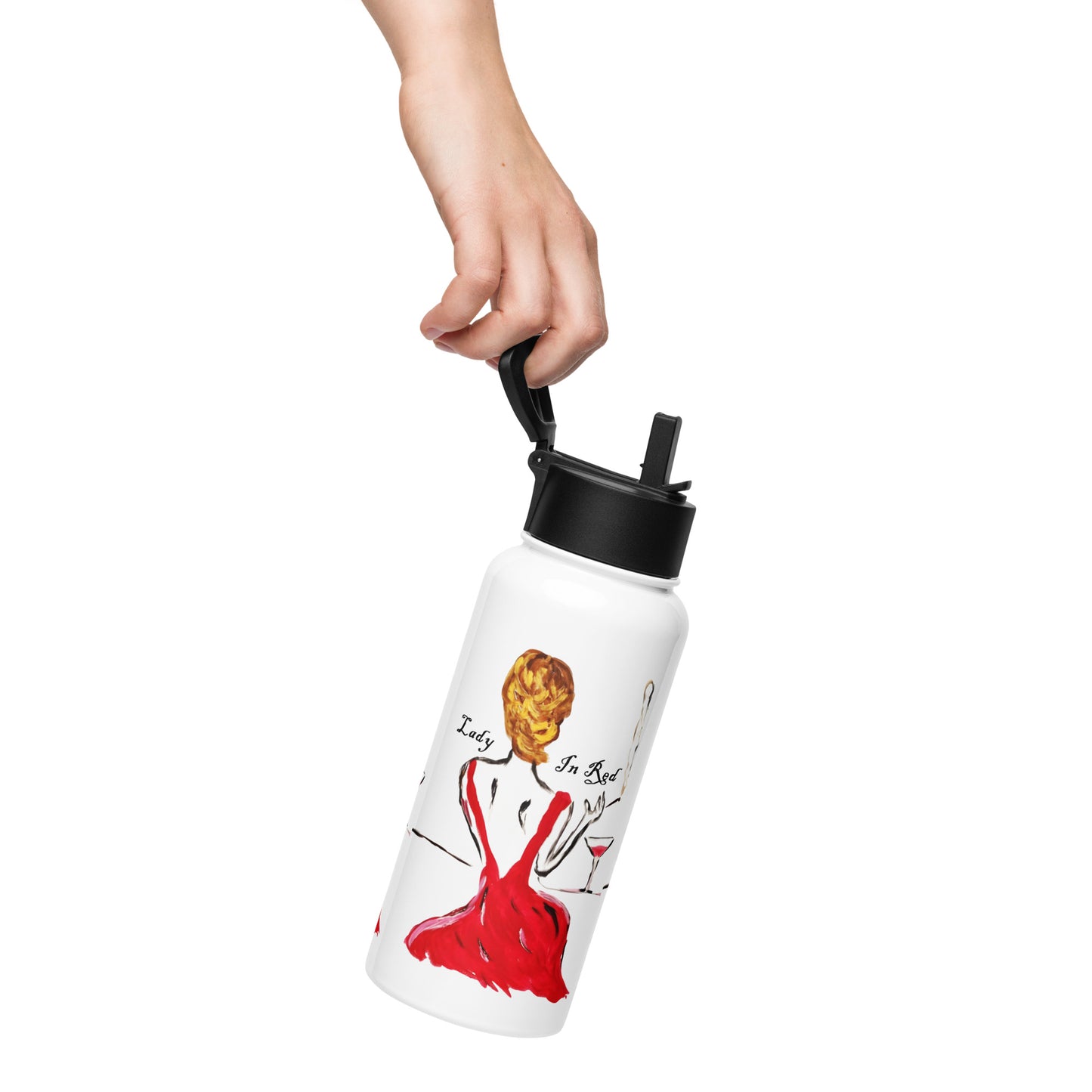 Lady In Red Stainless steel water bottle with a straw lid