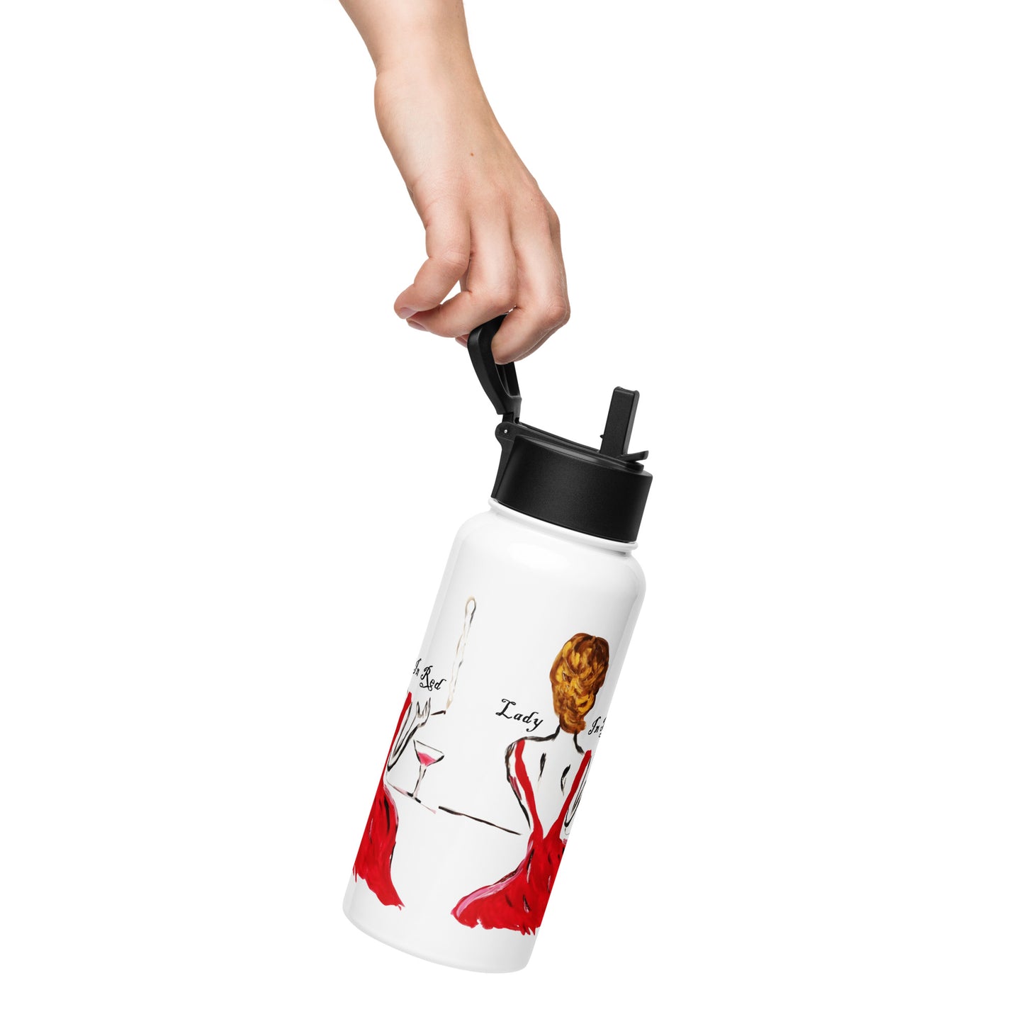 Lady In Red Stainless steel water bottle with a straw lid