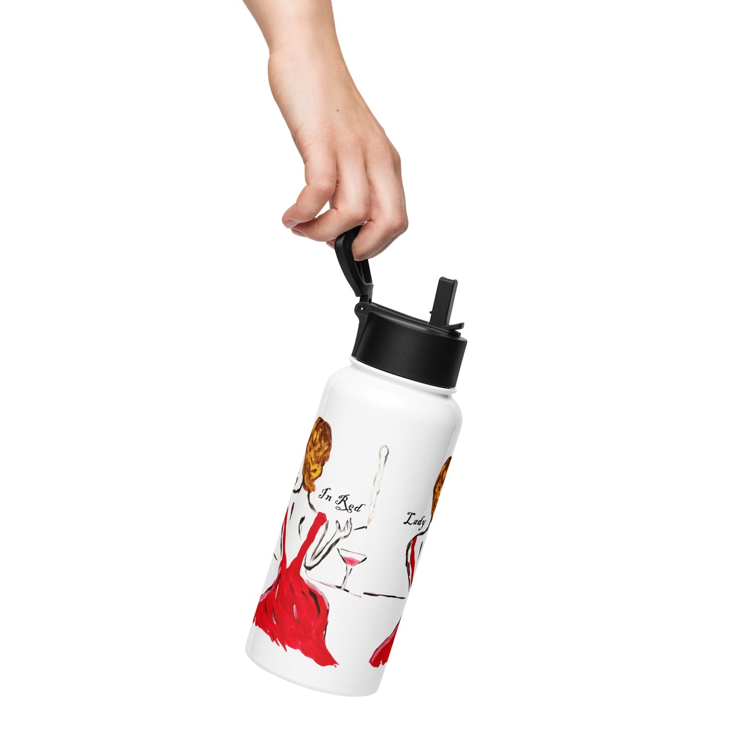 Lady In Red Stainless steel water bottle with a straw lid