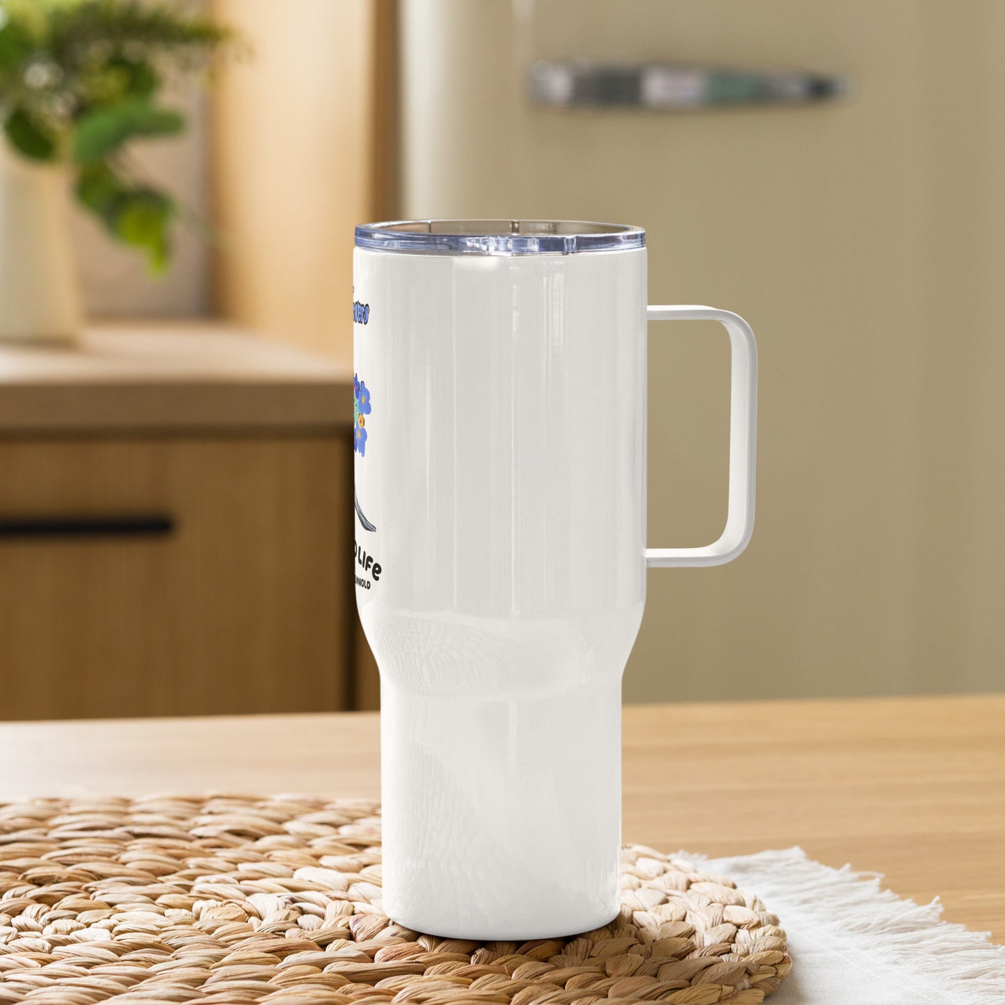 A Day For Flowers travel mug with a handle - A Tango to Life