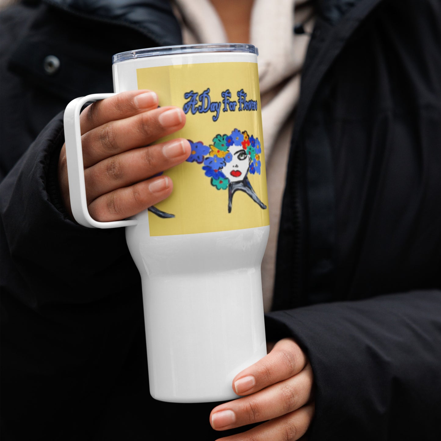 A Day For Flowers Travel mug with a handle