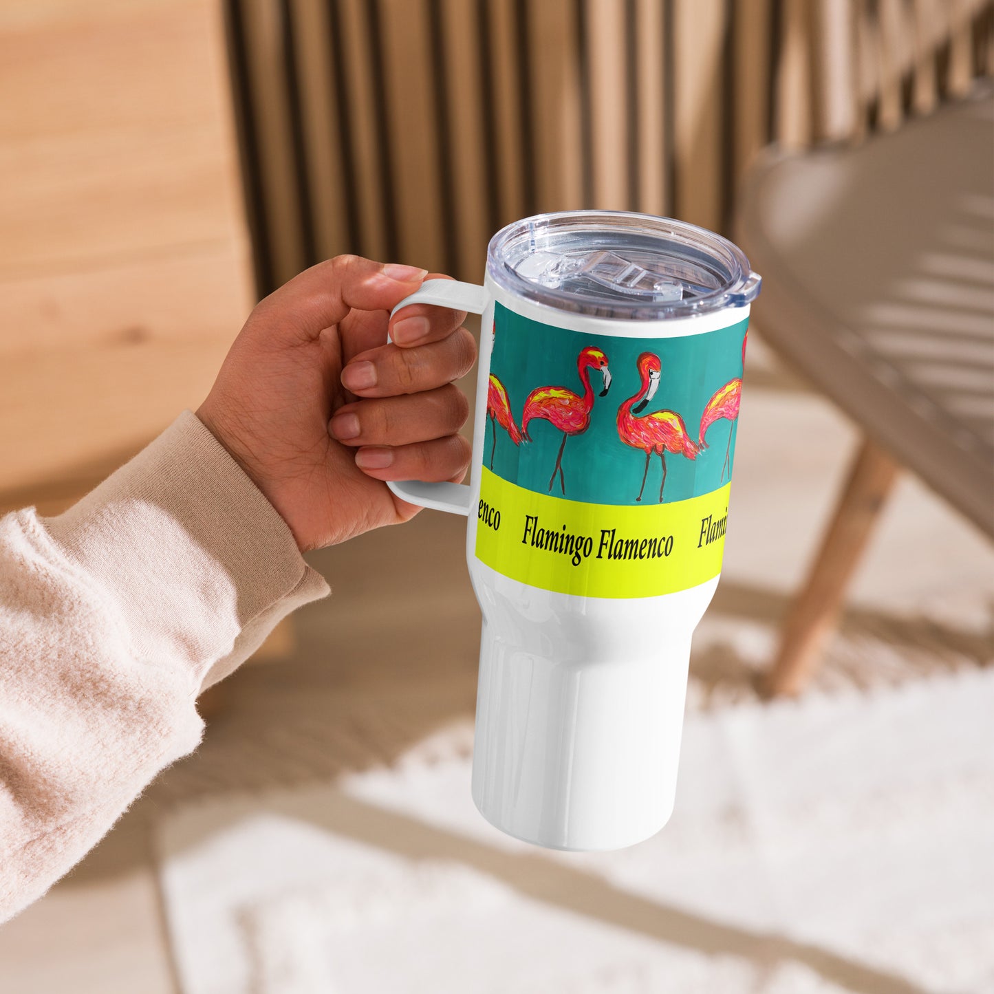 Flamingo Flamenco Travel mug with a handle