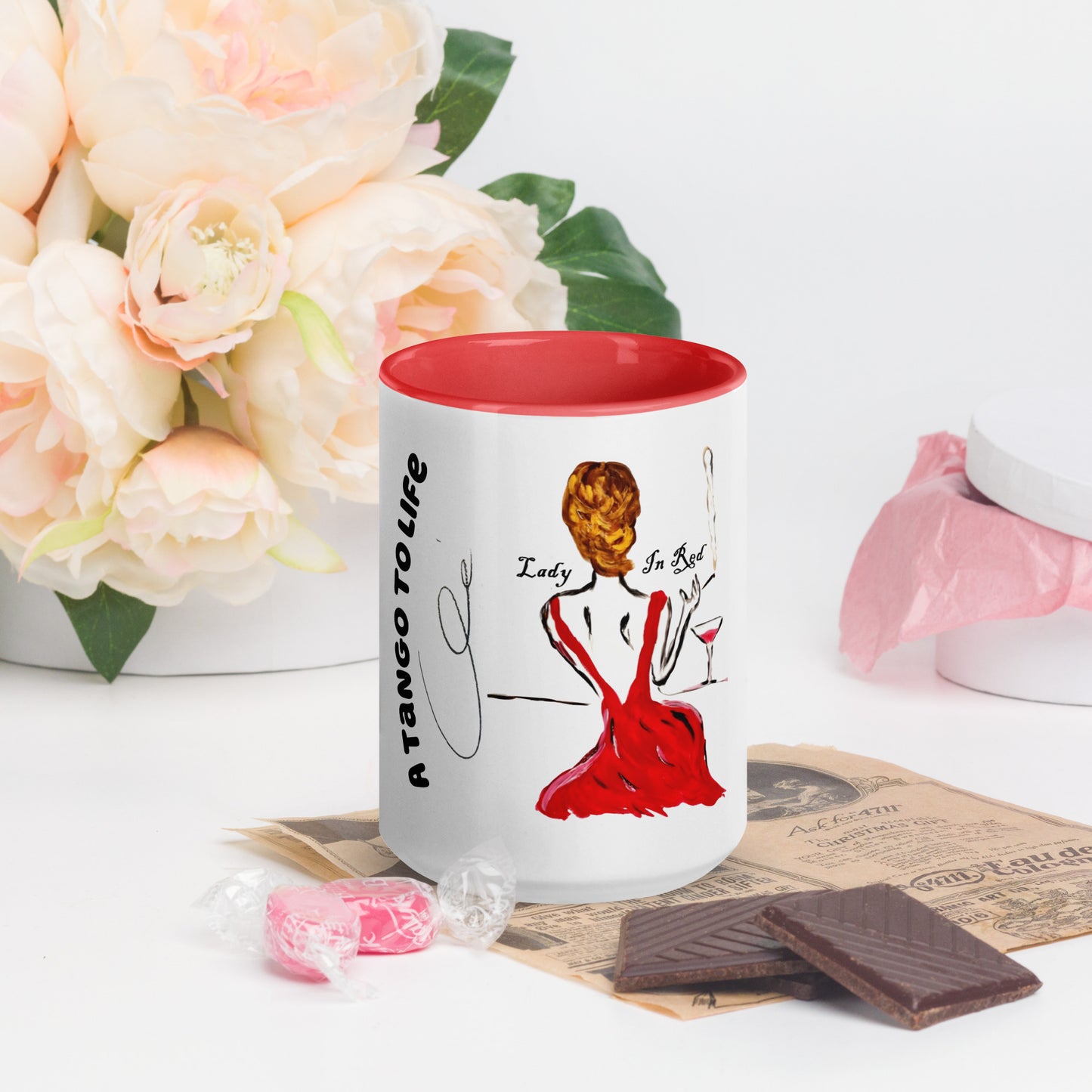 Lady In Red Mug with Color Inside - A Tango to Life