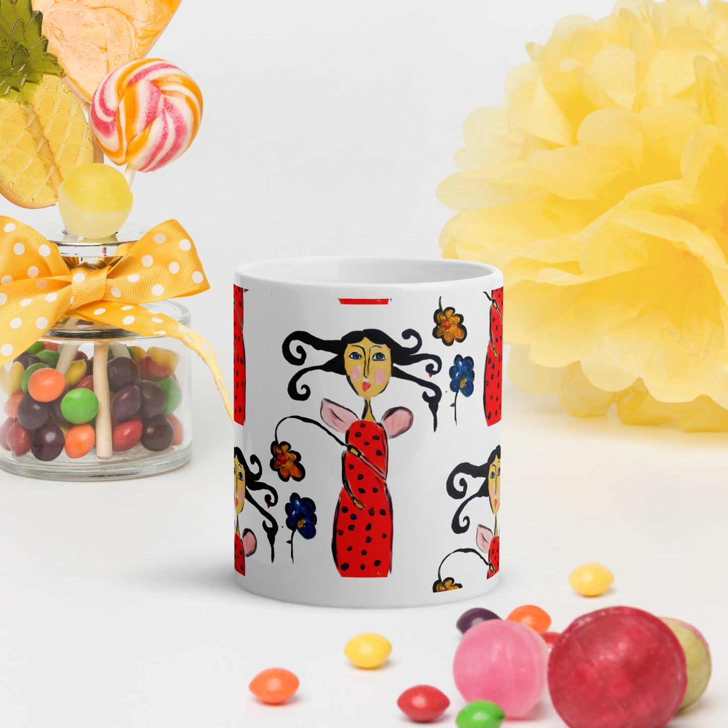 The Lady Bug White glossy mug