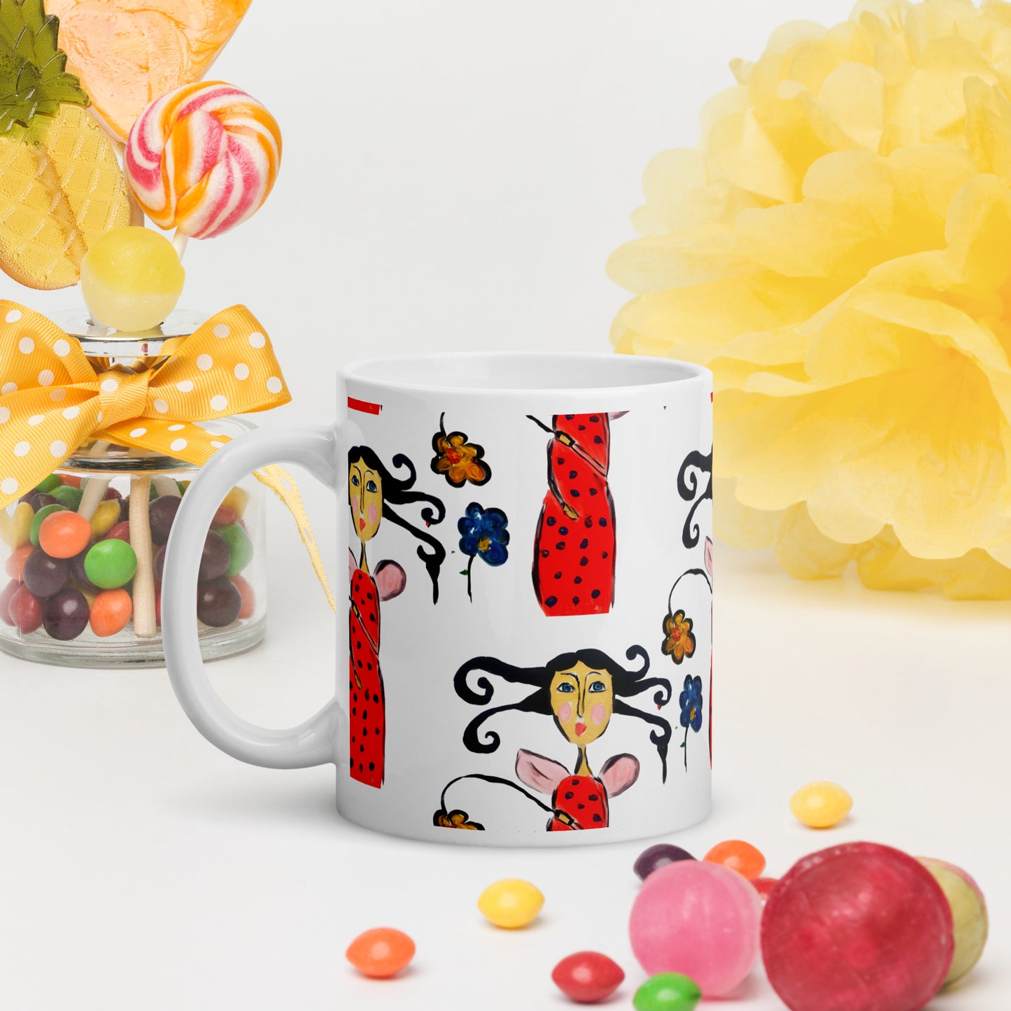 The Lady Bug White glossy mug