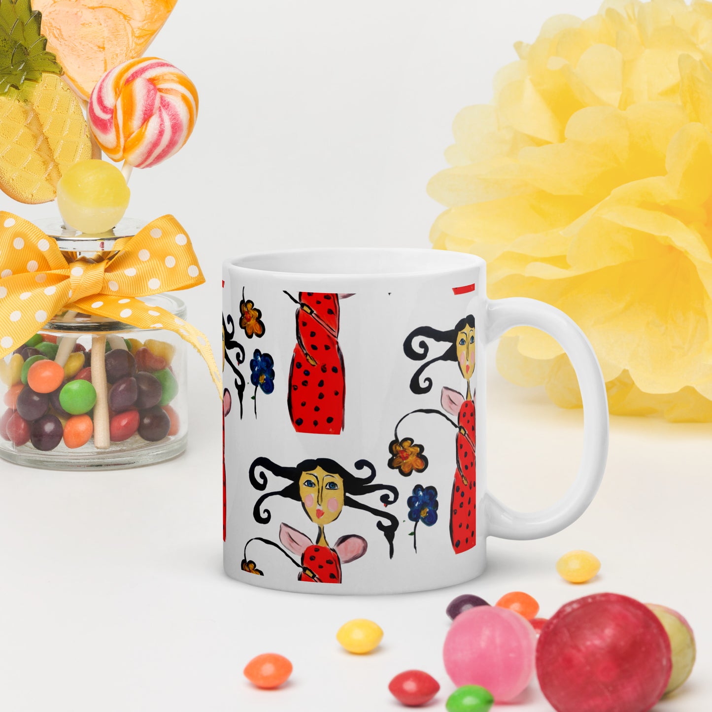 The Lady Bug White glossy mug