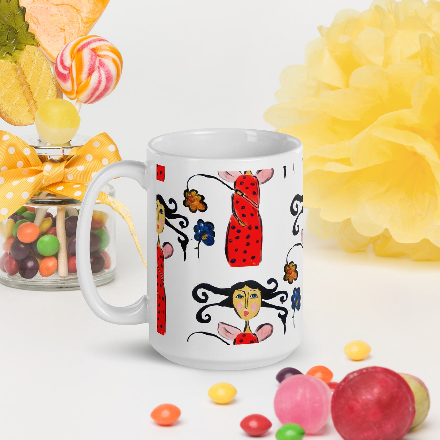 The Lady Bug White glossy mug