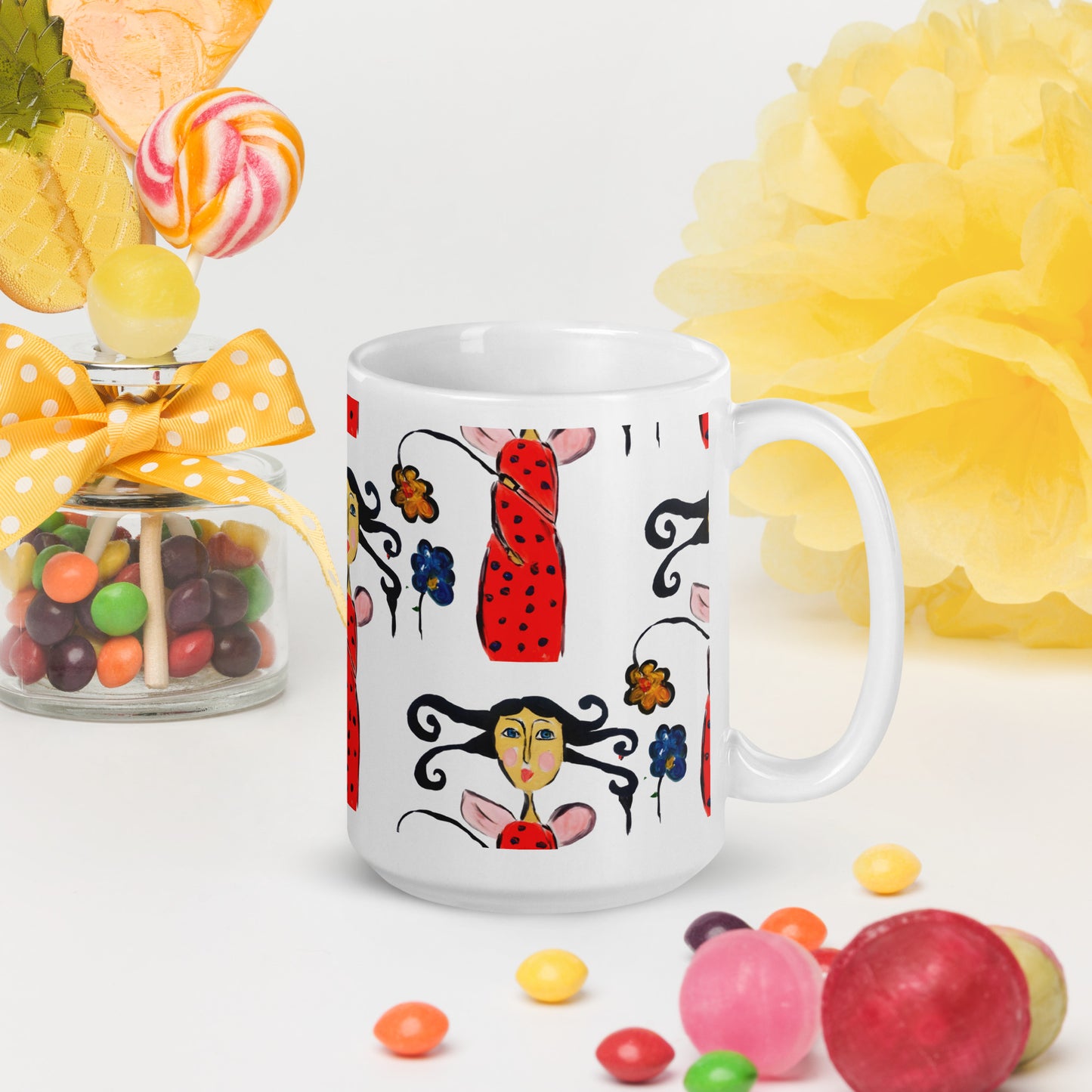 The Lady Bug White glossy mug