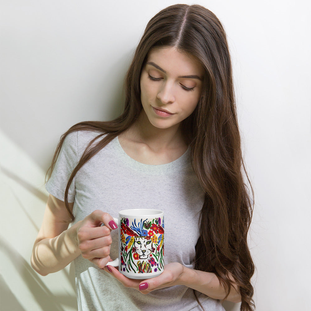 Magical Lion White glossy mug