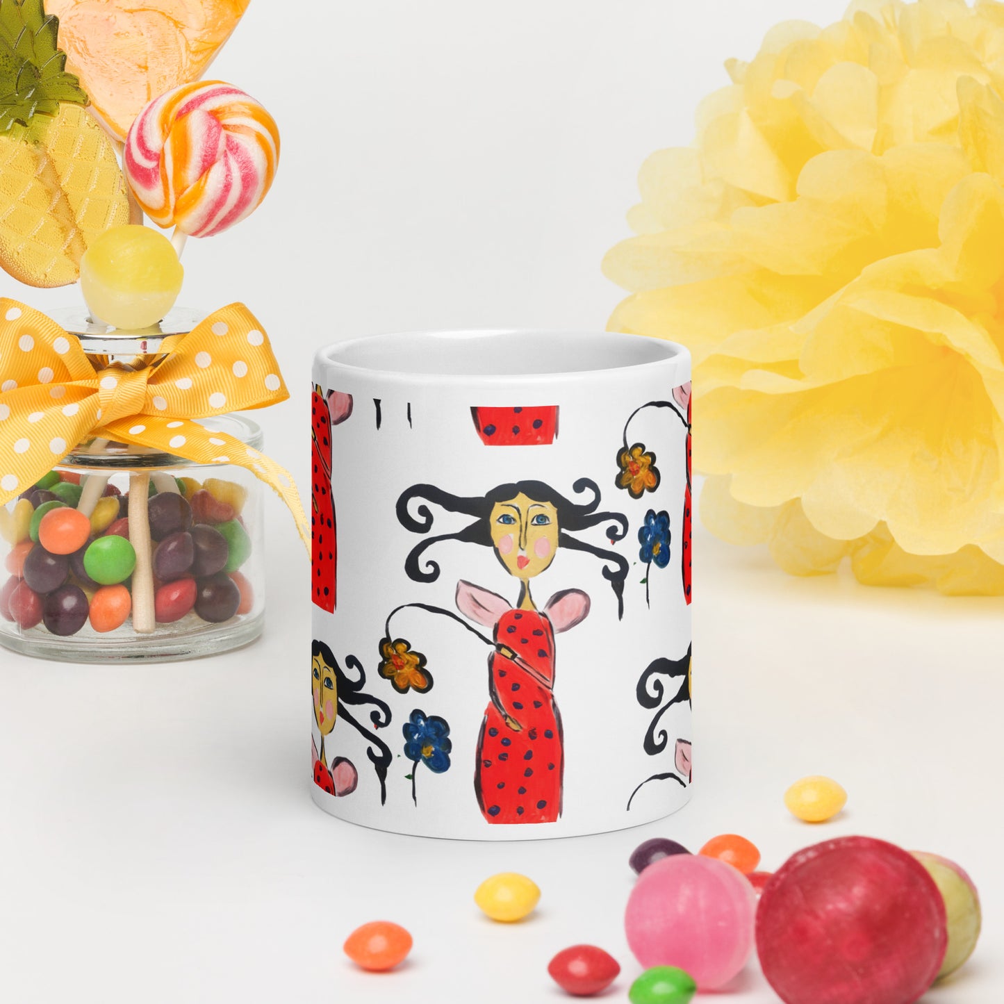 The Lady Bug White glossy mug