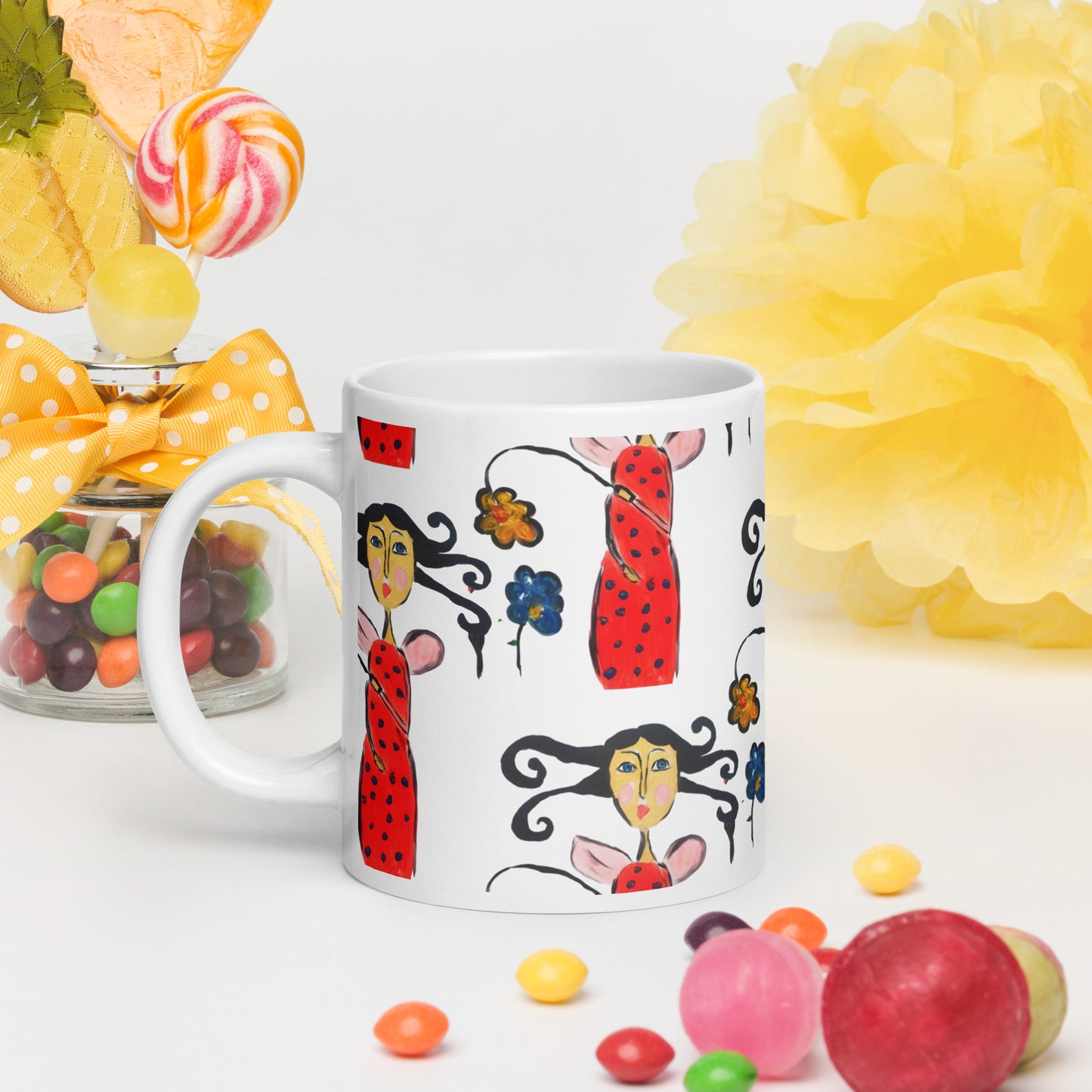 The Lady Bug White glossy mug