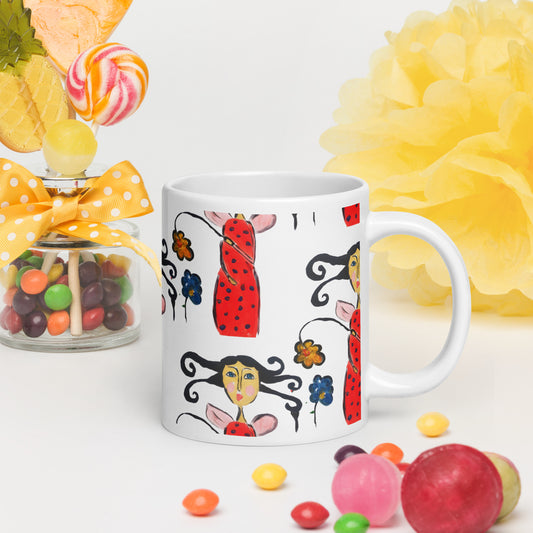 The Lady Bug White glossy mug